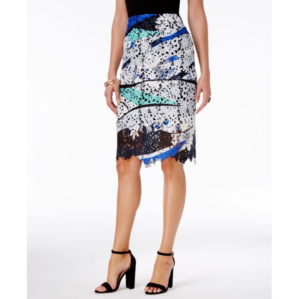 BAR III Printed Lace Skirt Cobalt S